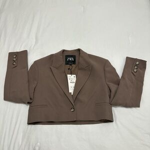 Zara Brown Blazer Structured Notched Lapel
